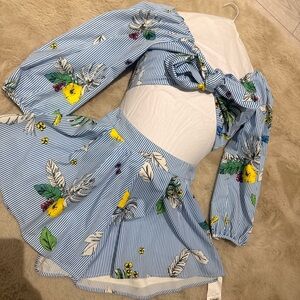 L'ATISTE Blue Striped Floral Two-Piece